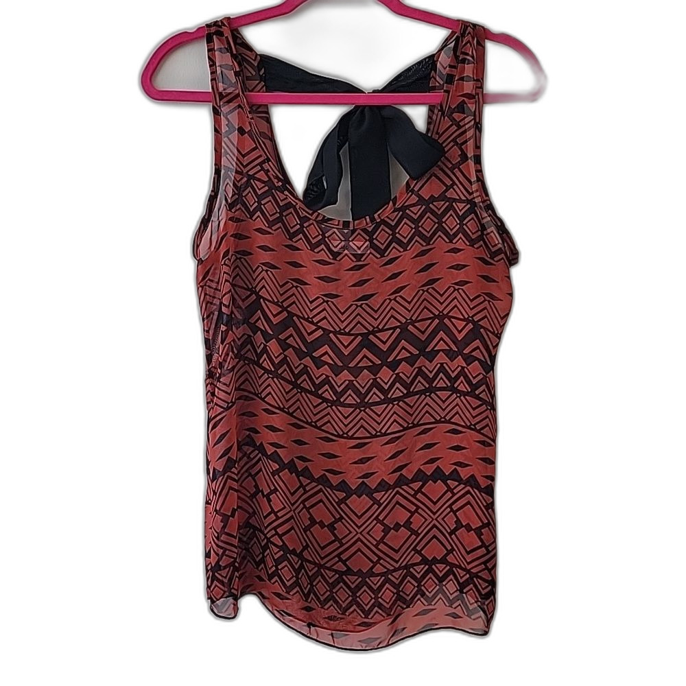Edge Tie Back Sheer Tank Top Orange Black Size M Dark Coquette
